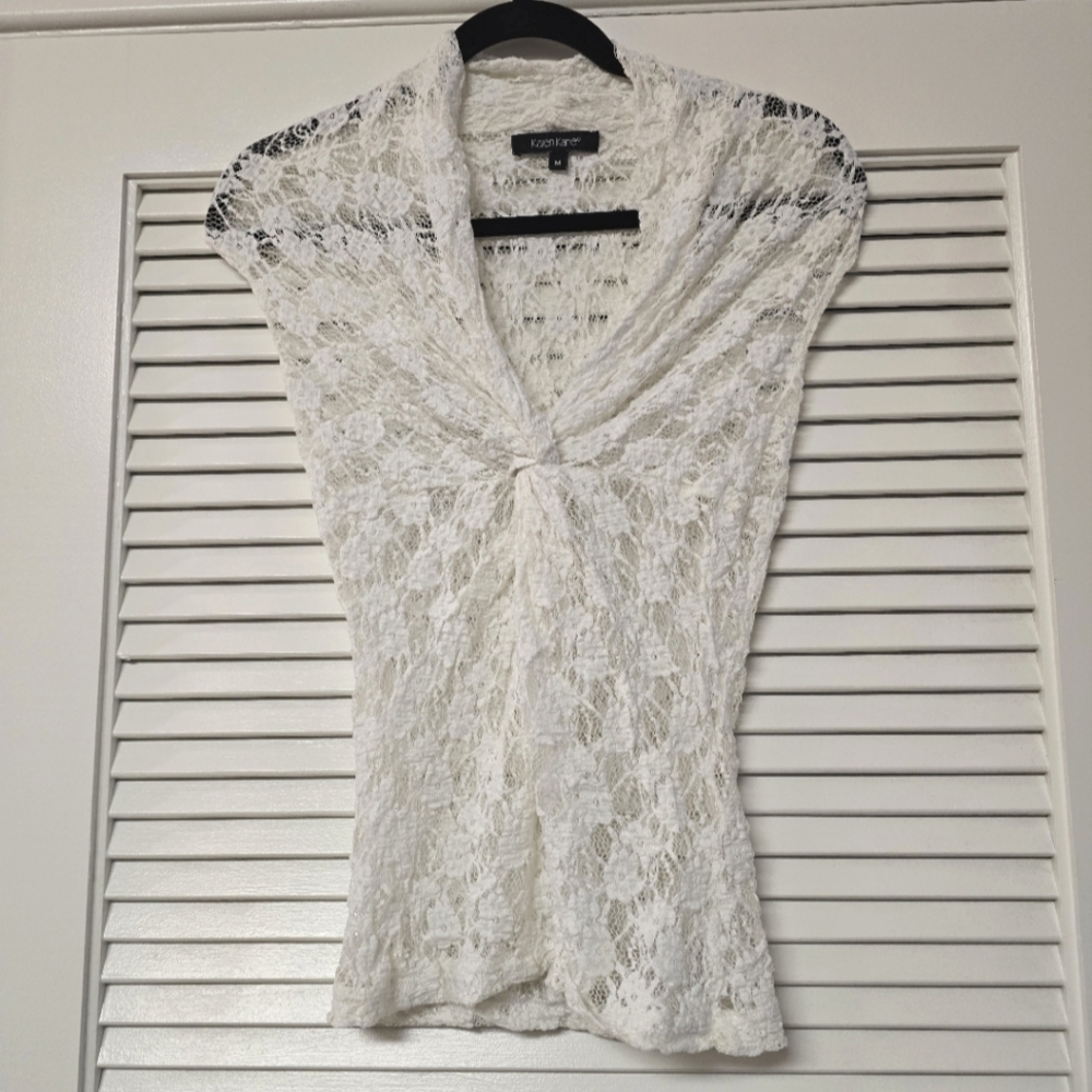 Karen Kane - White Floral Lace Lightweight Sheer Sleeveless Top